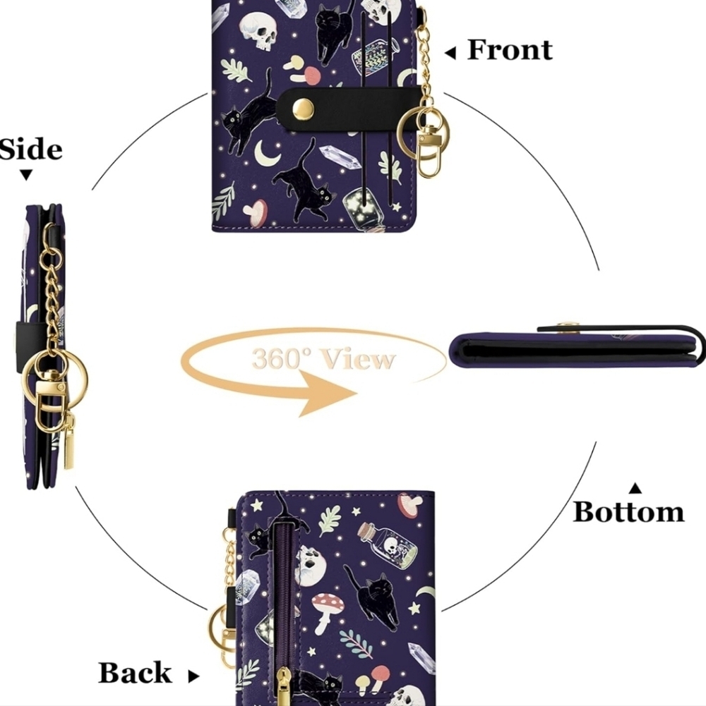 Black Cat Pattern Wallet with Gold Chain - Picture 7 of 7